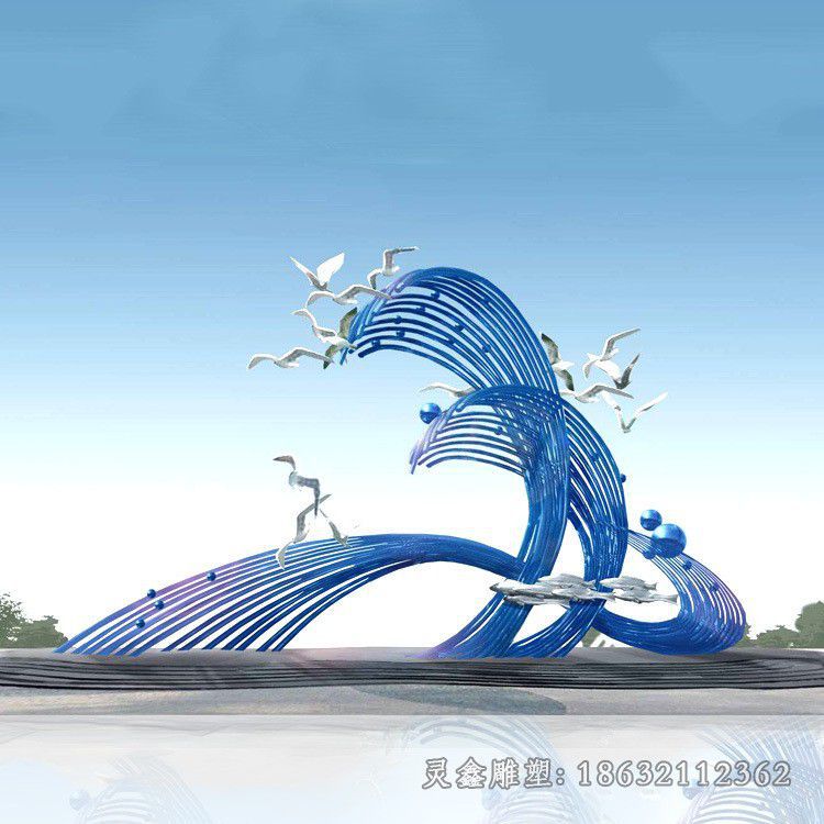 彩绘海浪公园不锈钢雕塑