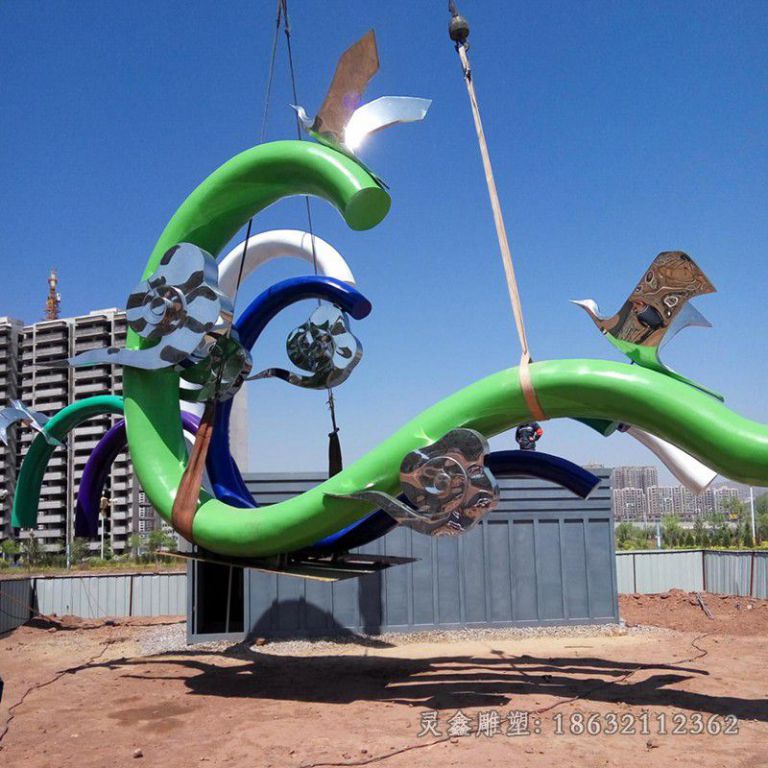 彩绘海浪不锈钢小区雕塑
