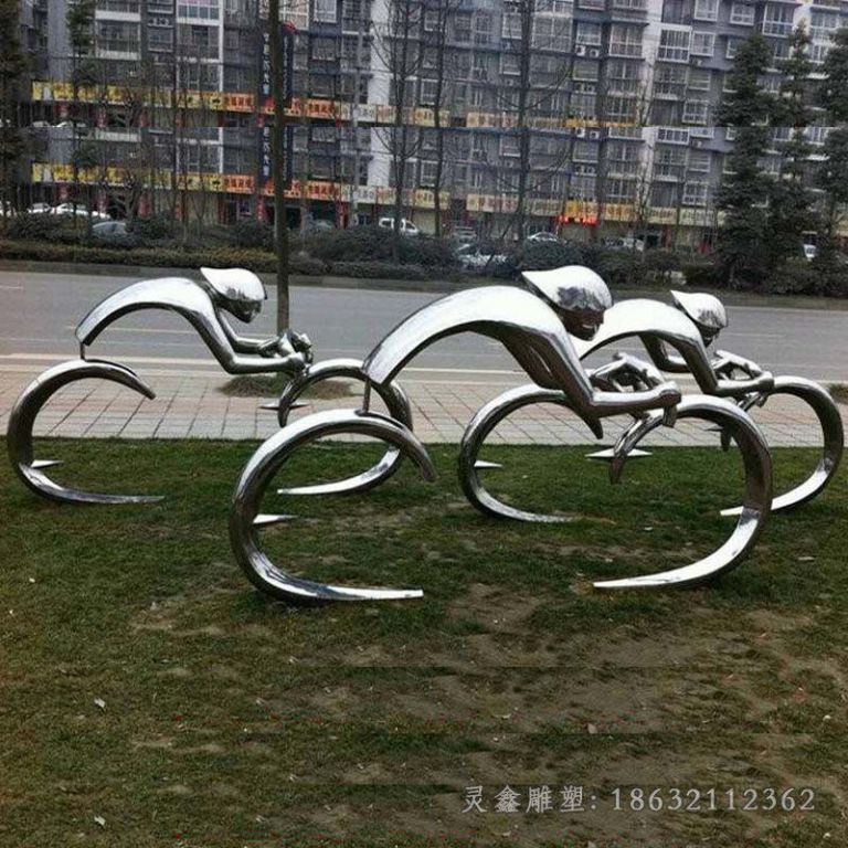 不锈钢镜面自行车公园雕塑