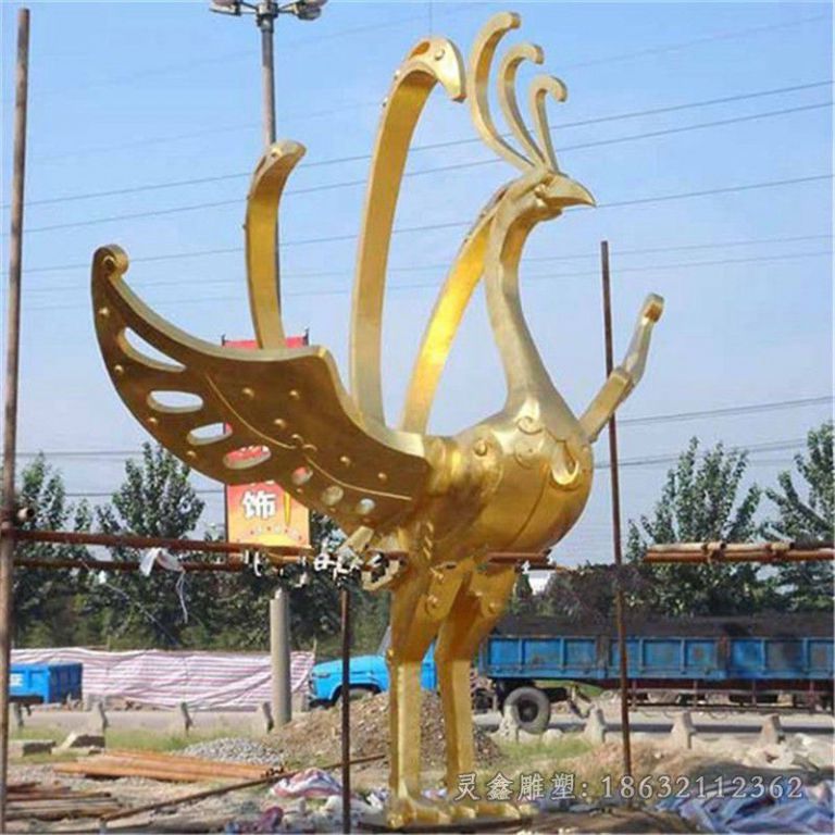 不锈钢小区金色凤凰雕塑
