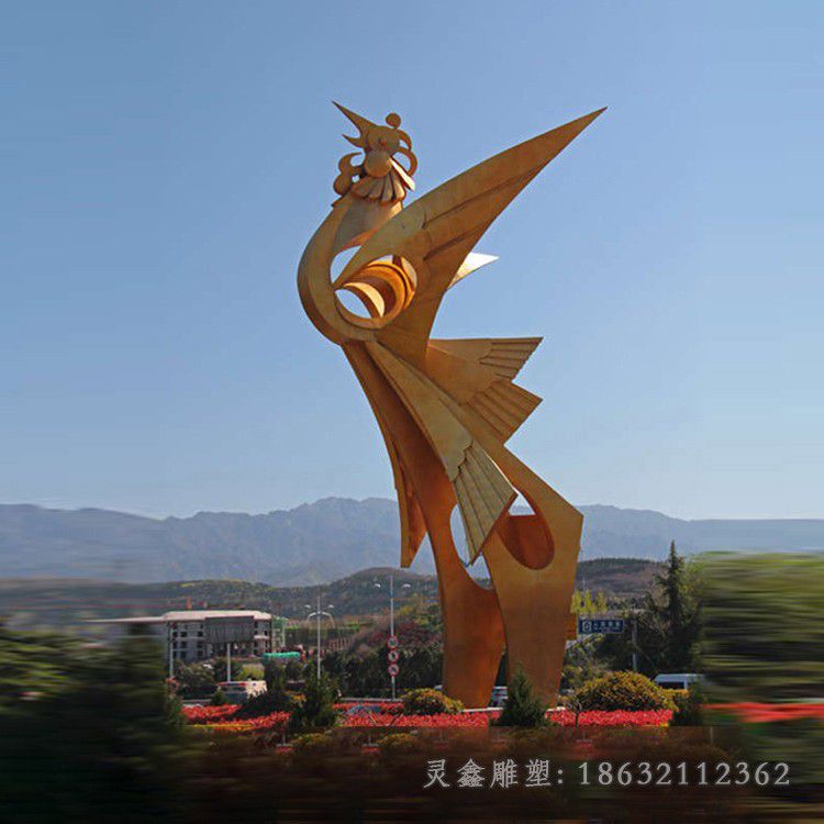 园林不锈钢金色凤凰雕塑