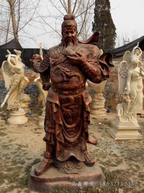 撸胡须关公校园标志铜雕