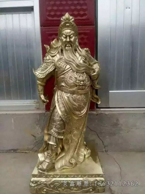 撸胡须关公校园抽象铜雕