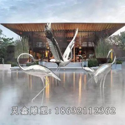 镜面仙鹤动物不锈钢雕塑