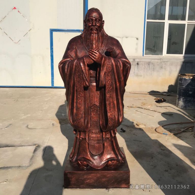 红铜色孔子人物景观铜雕