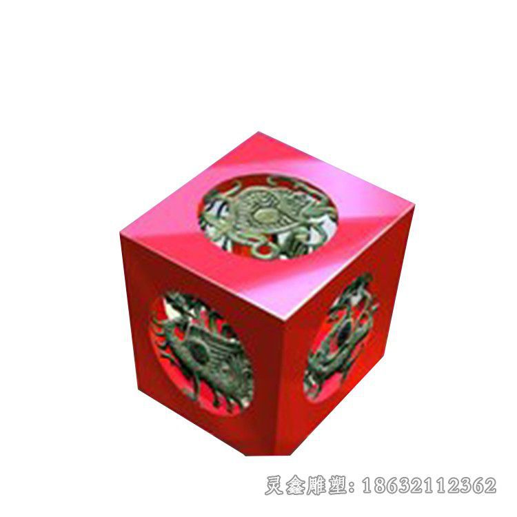 不锈钢方块彩绘标志雕塑