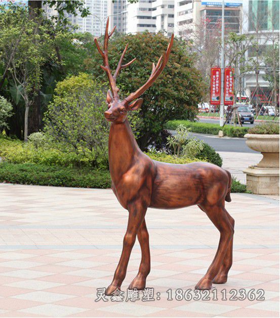 红铜色小鹿校园景观铜雕
