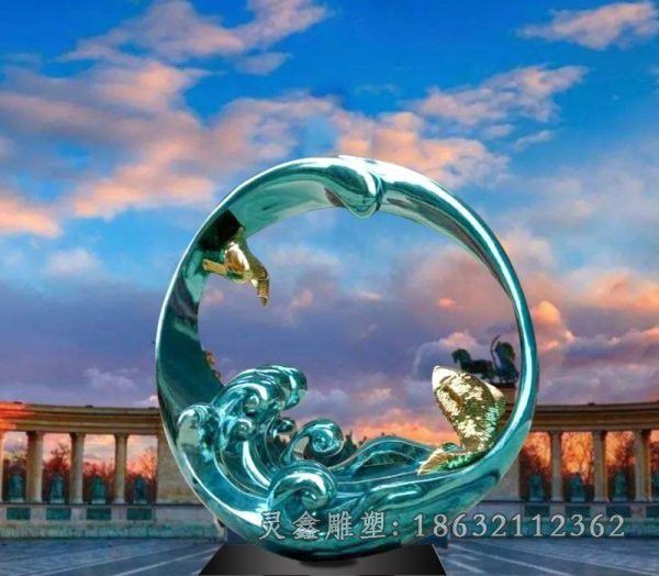 彩绘海浪镜面不锈钢雕塑