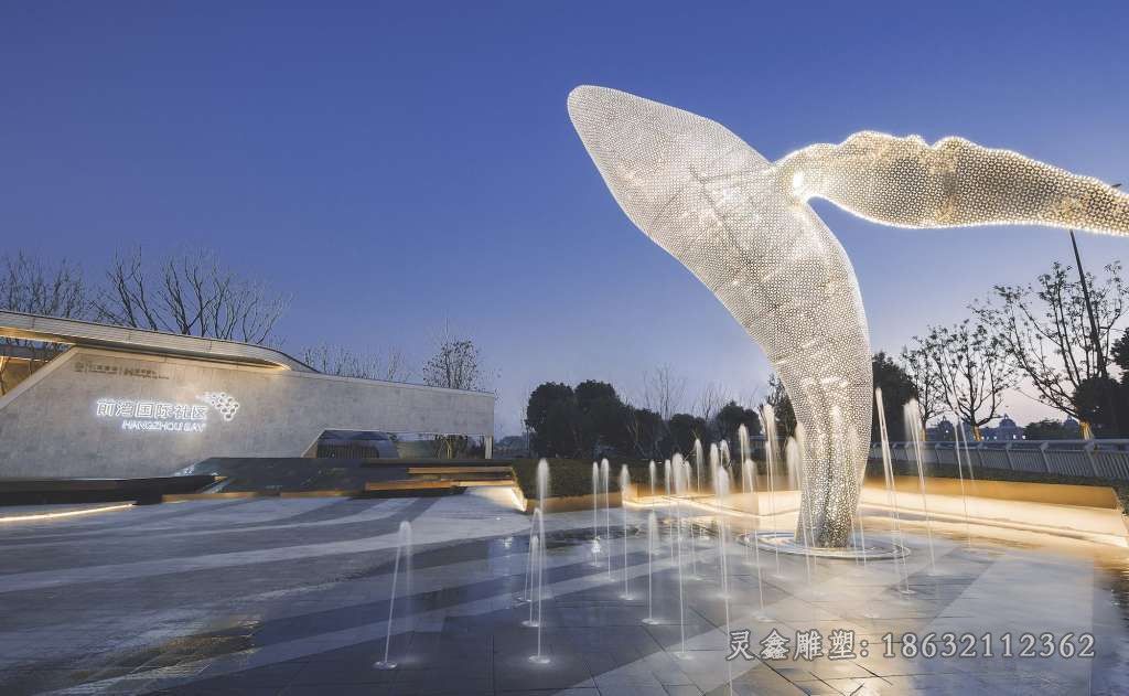 镂空发光海豚不锈钢雕塑