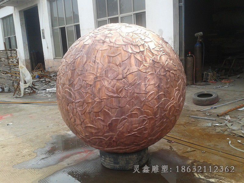 红铜色球景观标志铜雕