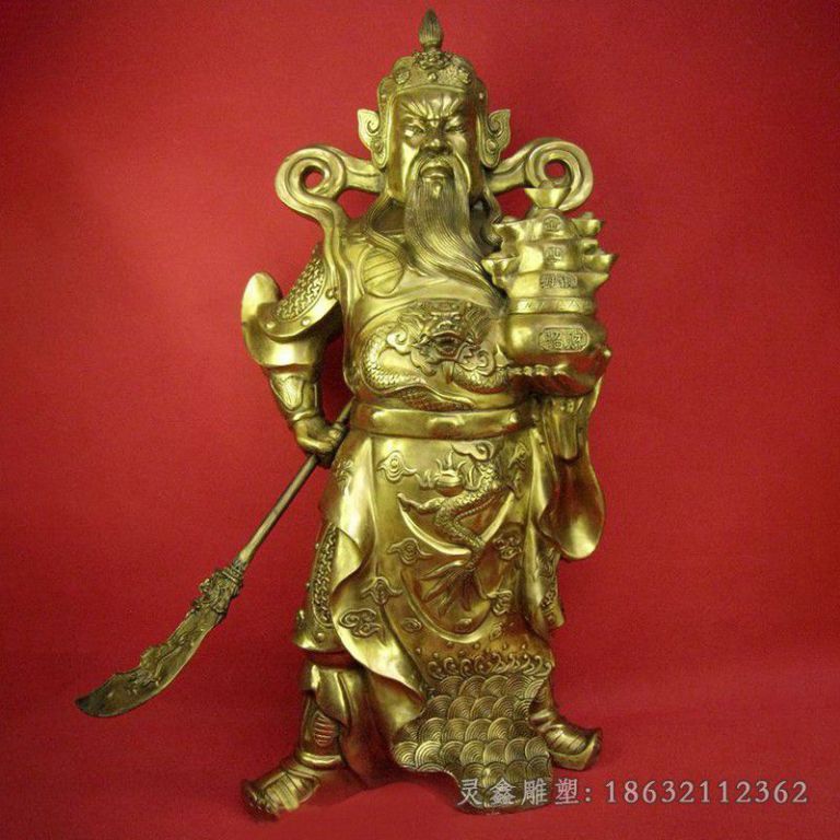 金色关公小区标志铜雕