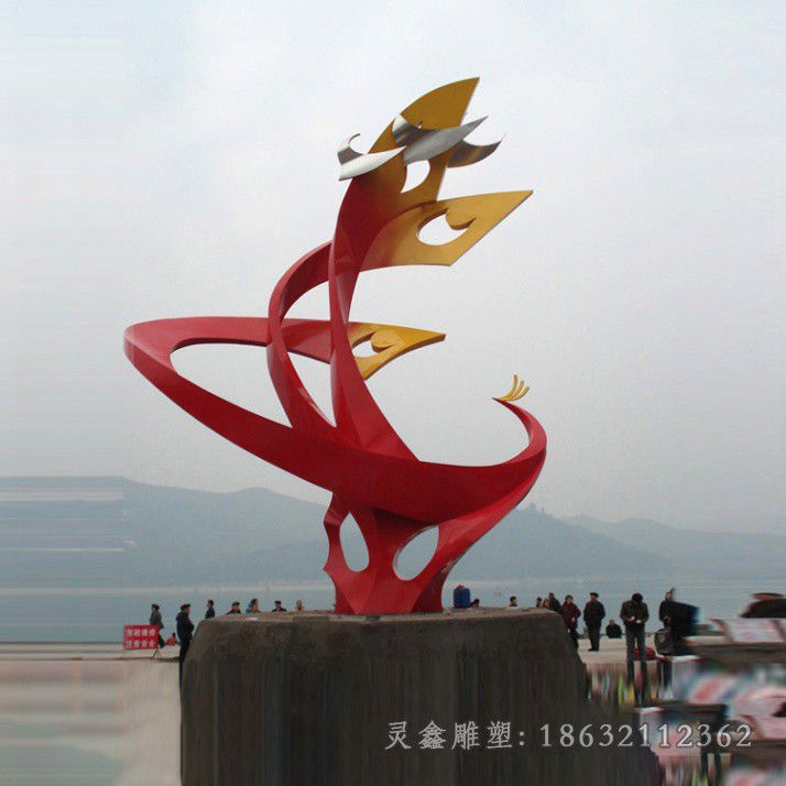 彩绘凤凰不锈钢小区雕塑