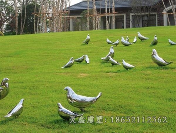 镜面鸽子校园不锈钢雕塑