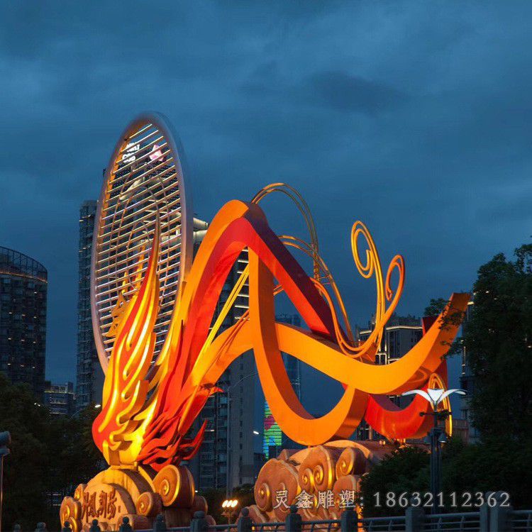彩绘凤凰不锈钢景区雕塑