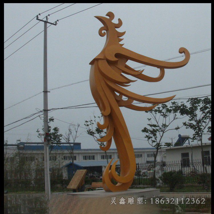 彩绘凤凰不锈钢别墅雕塑