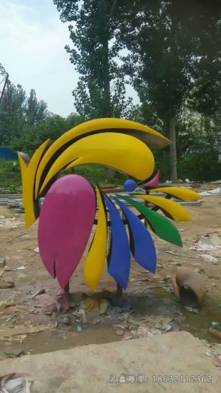 彩绘凤凰不锈钢商场雕塑