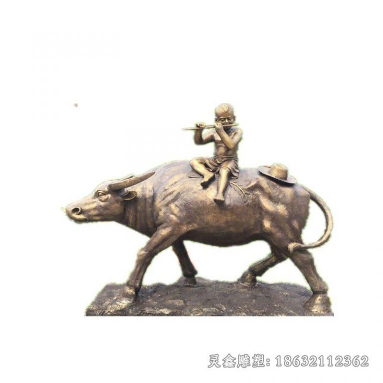 骑牛吹笛公园景观铜雕