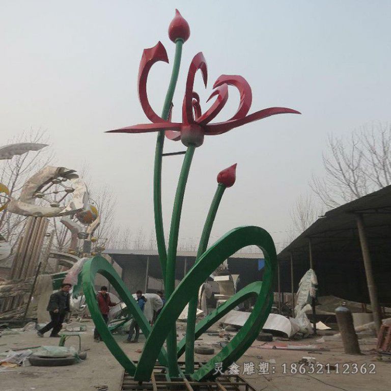 不锈钢广场荷花彩绘雕塑