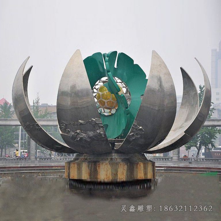 不锈钢校园荷花彩绘雕塑