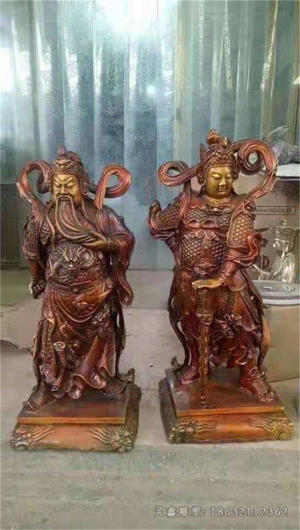 红铜色关公人物铜雕