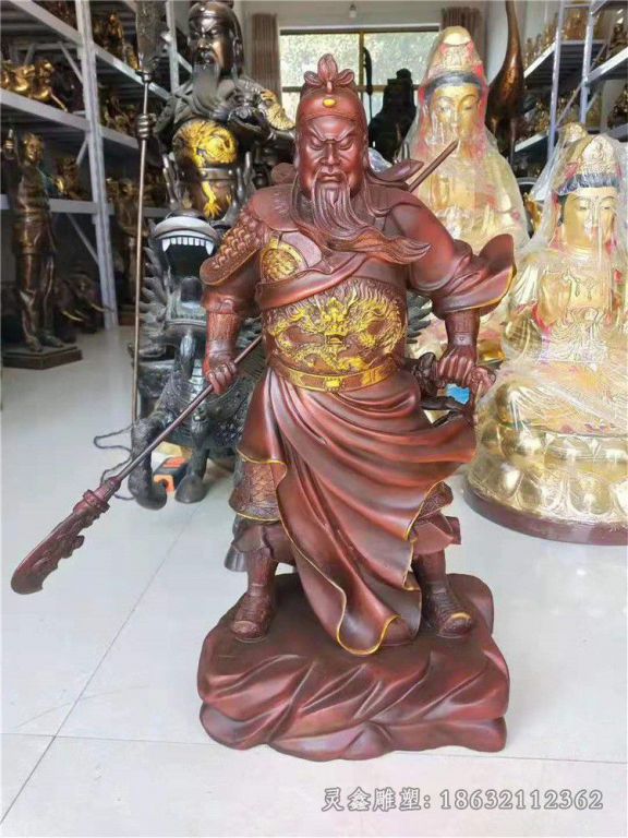 红铜色关公景观铜雕