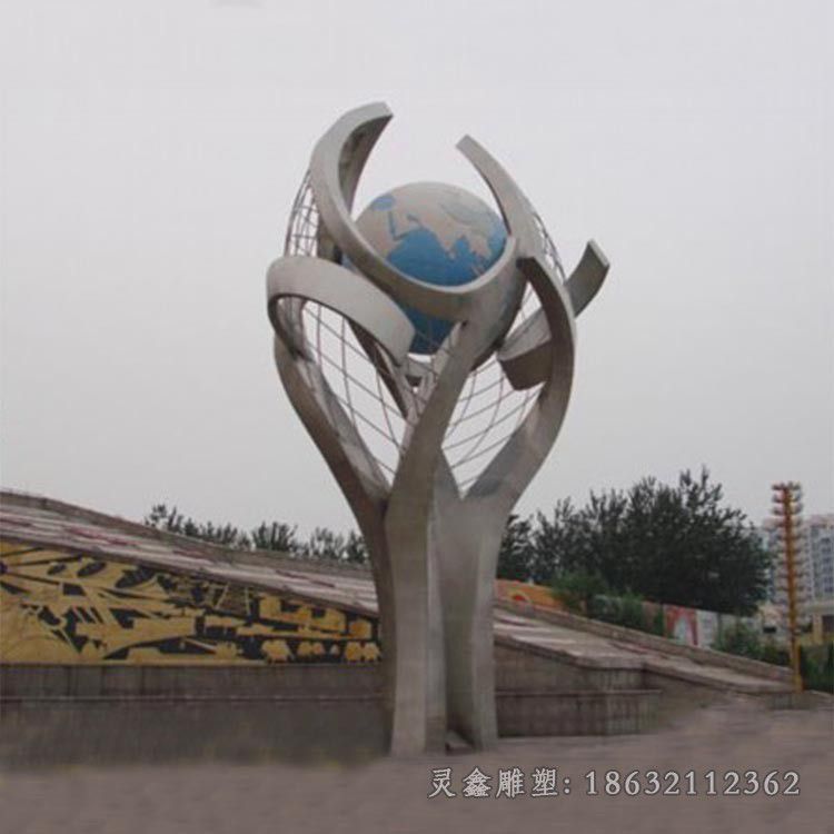 镜面地球仪庭院不锈钢雕塑