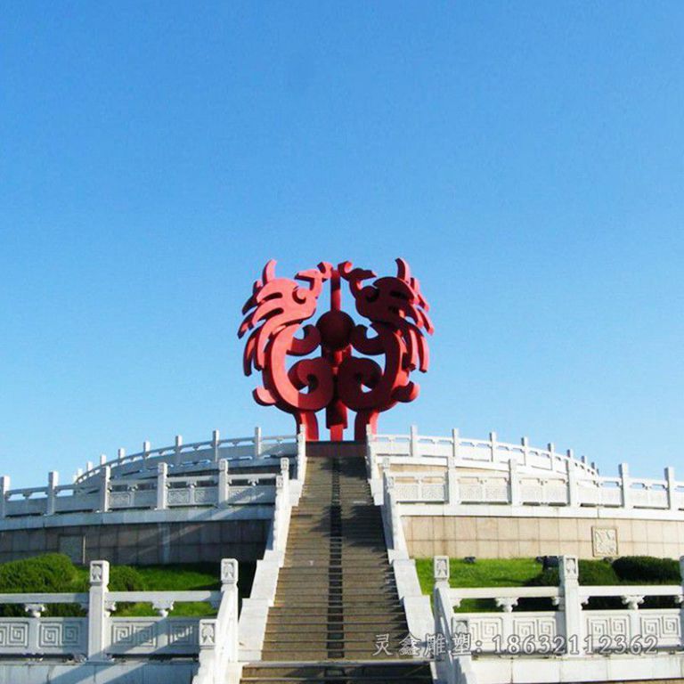 抽象红色标志不锈钢雕塑
