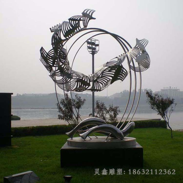 海豚镜面标志不锈钢雕塑