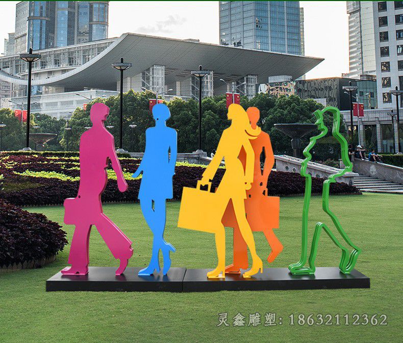 不锈钢购物人物景观雕塑