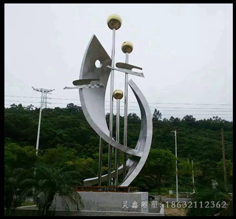 抽象海豚不锈钢校园雕塑
