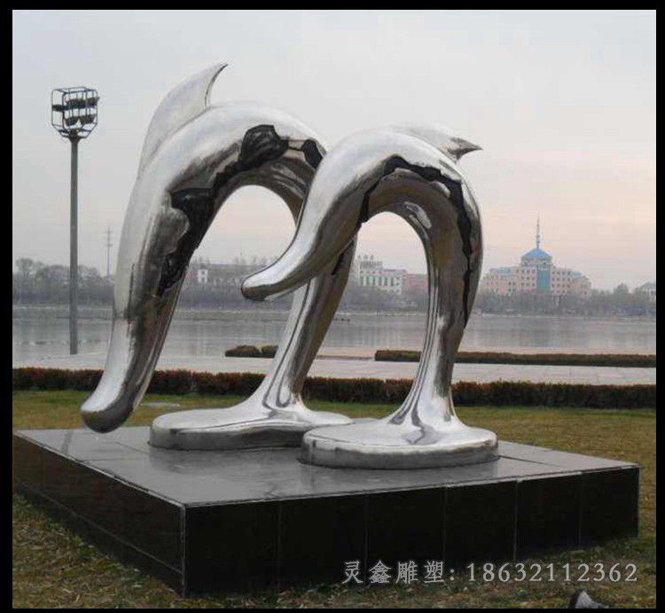 抽象海豚不锈钢公园雕塑