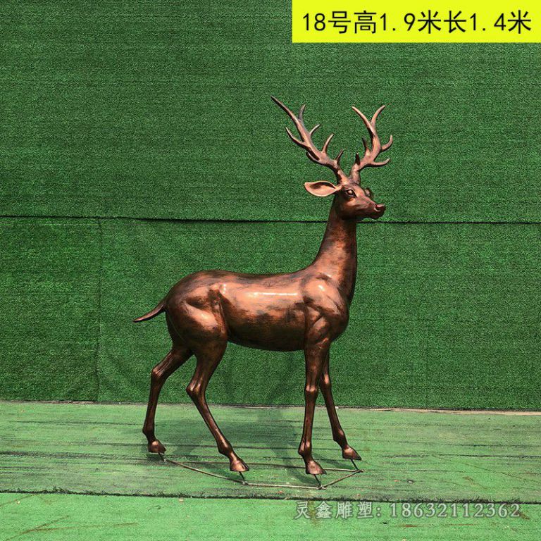 红铜色小鹿景区铜雕