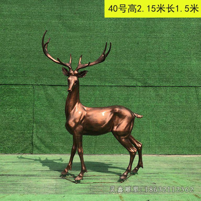 红铜色小鹿街边铜雕