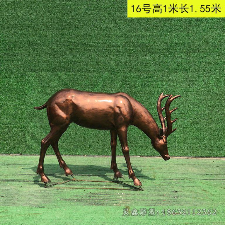 红铜色小鹿景观铜雕