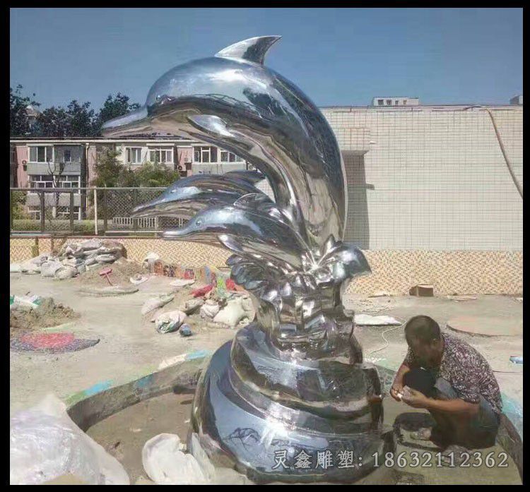 抽象海豚不锈钢景观雕塑
