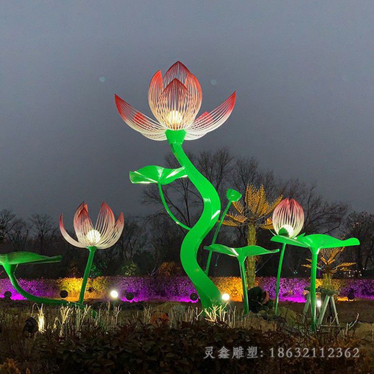 彩绘不锈钢荷花公园雕塑