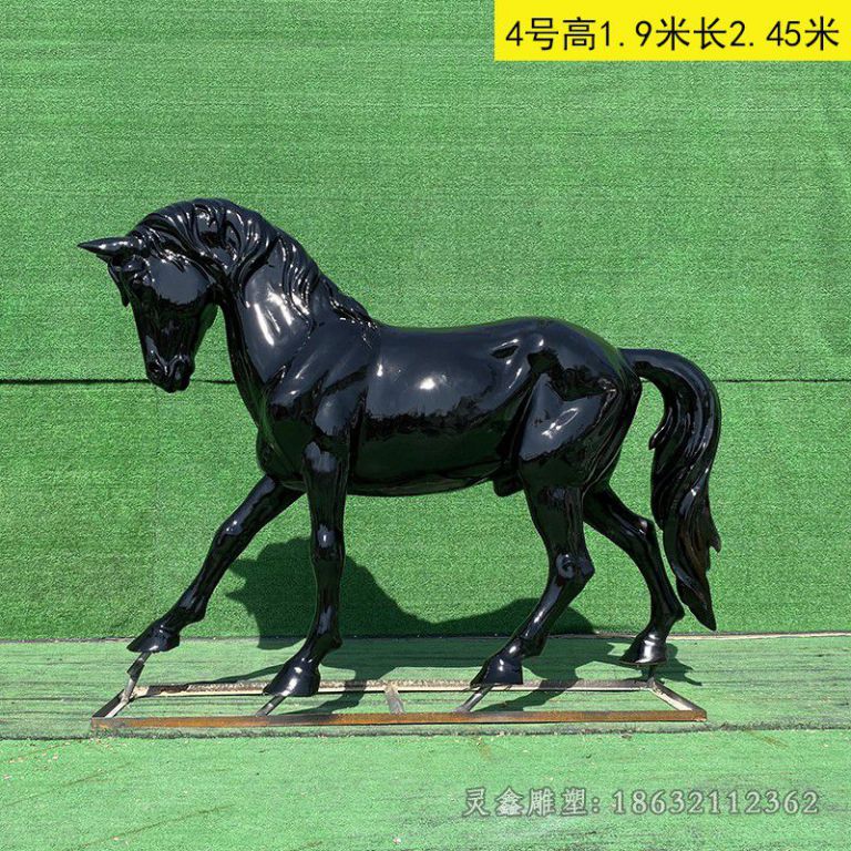 黑色马校园动物铜雕