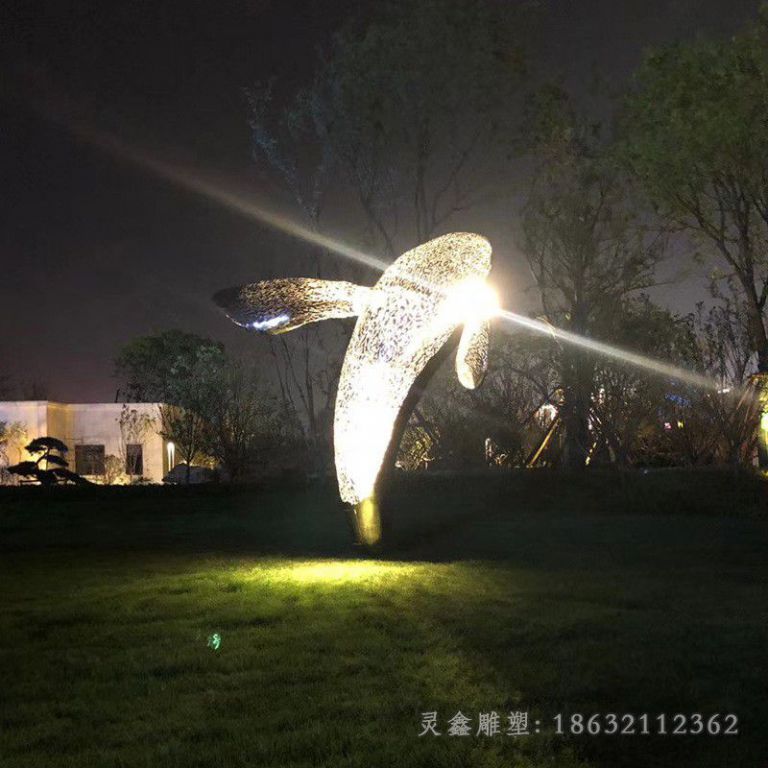 镂空海豚不锈钢发光雕塑