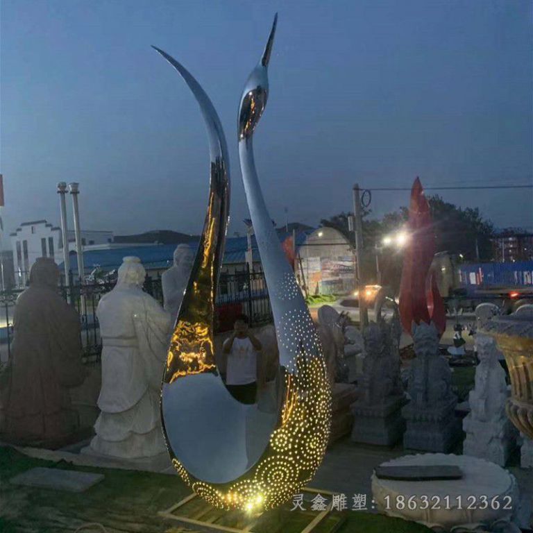 发光天鹅动物不锈钢雕塑