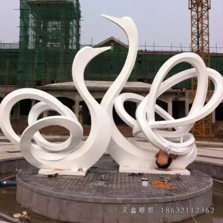 抽象白色天鹅不锈钢雕塑