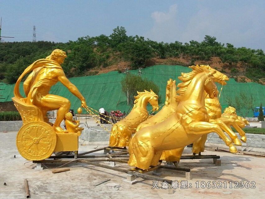 喷泉马公园景观铜雕