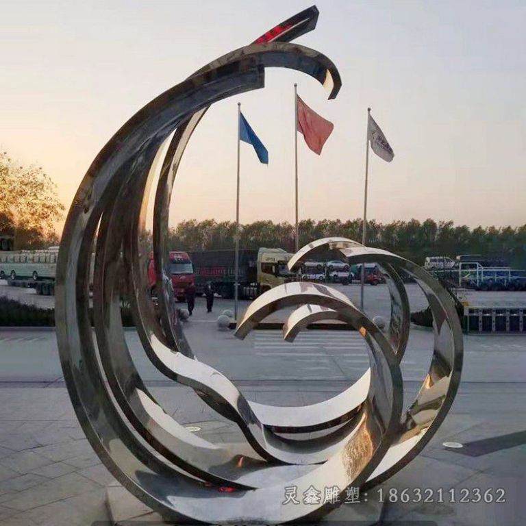 街边抽象海浪不锈钢雕塑