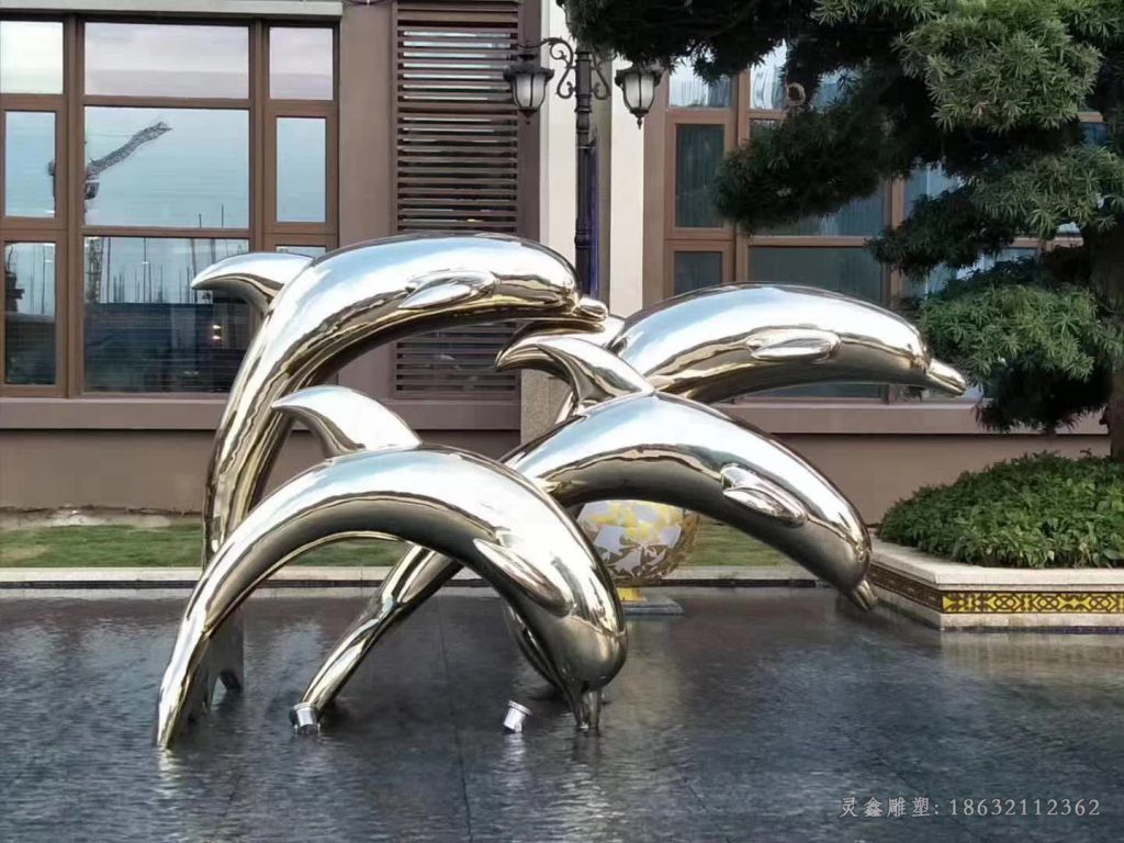 跳跃海豚不锈钢公园雕塑