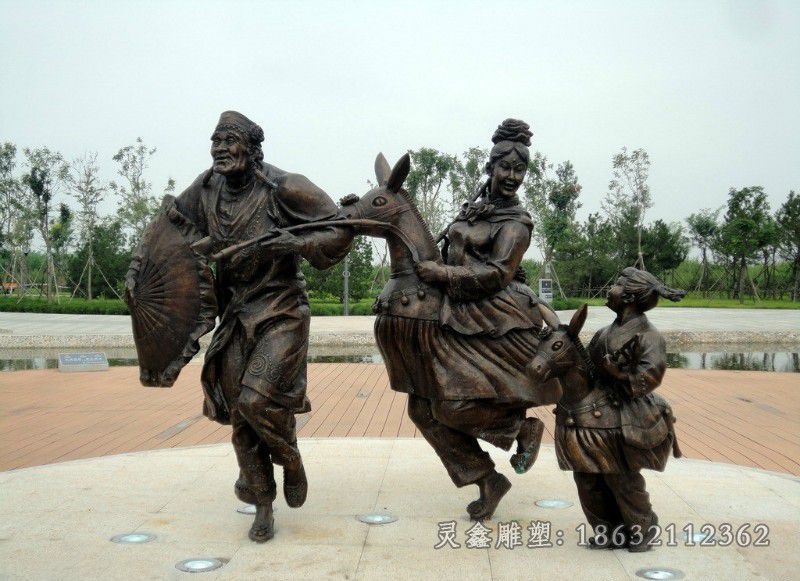 一家三口人物街边铜雕