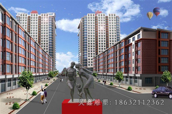 一家三口人物商场铜雕