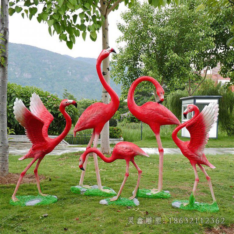 红色火烈鸟校园不锈钢雕塑