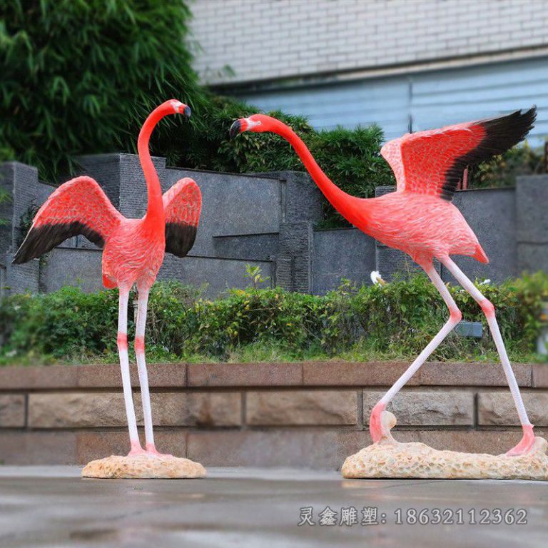 红色火烈鸟动物不锈钢雕塑