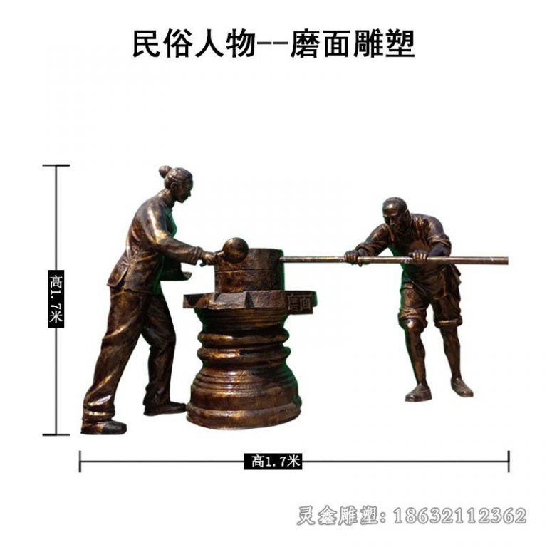 民俗人物磨面标志铜雕
