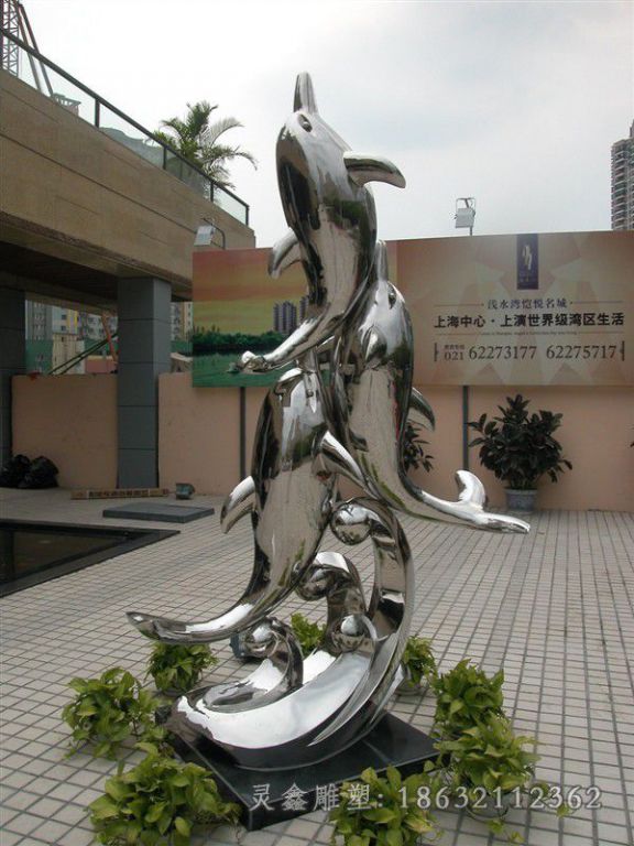 海豚嬉戏校园不锈钢雕塑