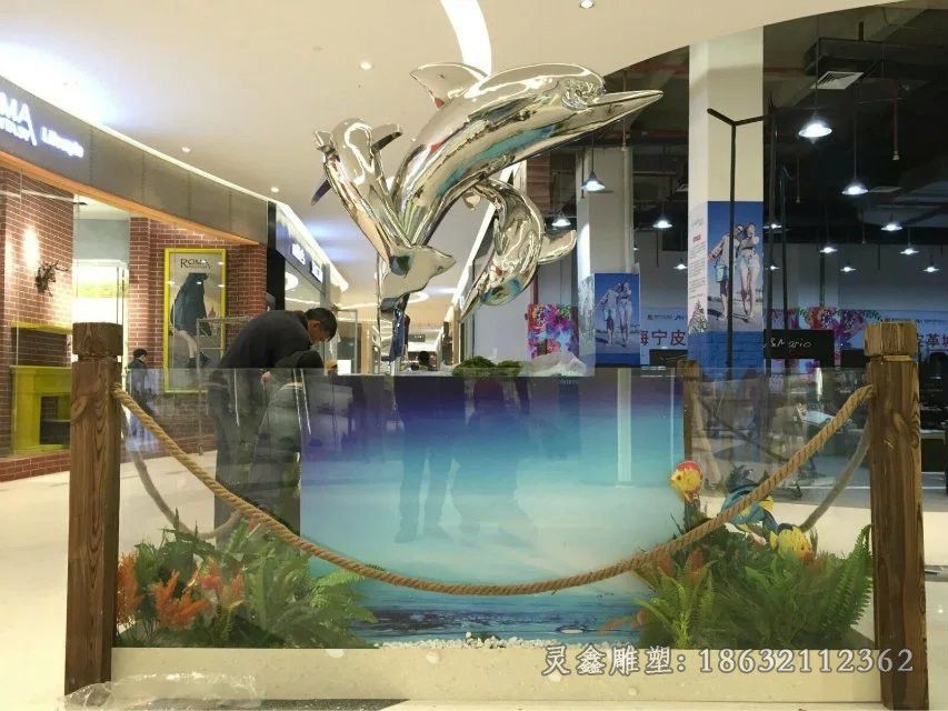 海豚嬉戏户外不锈钢雕塑